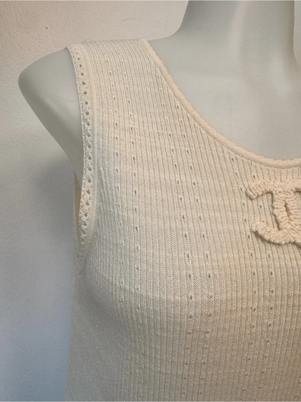 Chanel CC logo Cream Knit Top